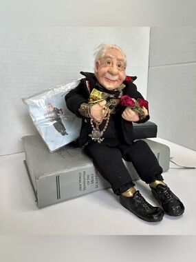 Vintage-Style Gentleman Doll with Black Outfit and Red Rose - Unknown Brand